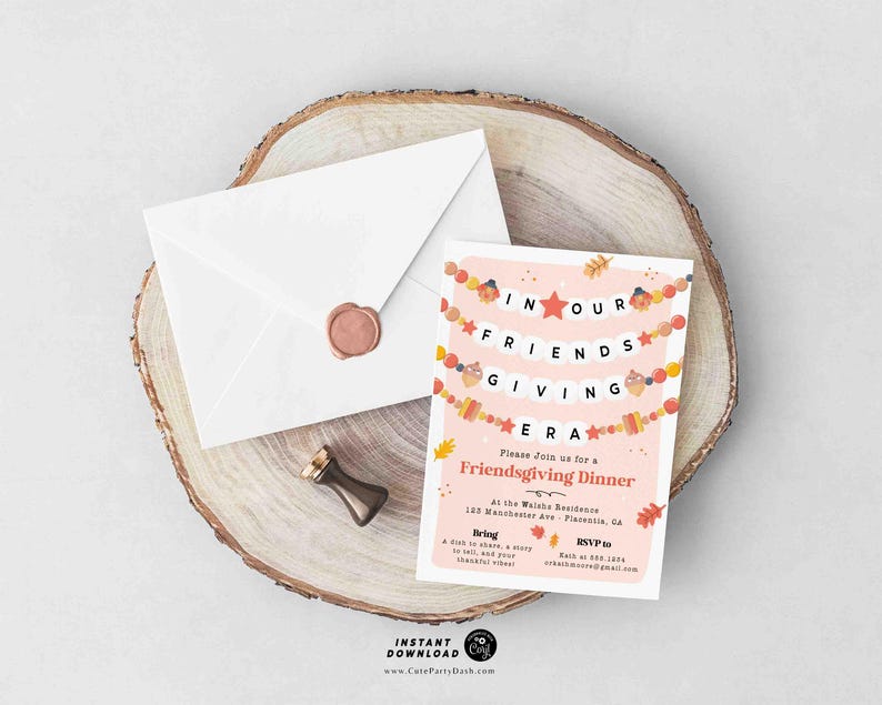 In Our Friendsgiving Era Friendsgiving Invitation – Trendy Friendship Bracelet Invite, Digital Printable, Modern Thanksgiving Invitation