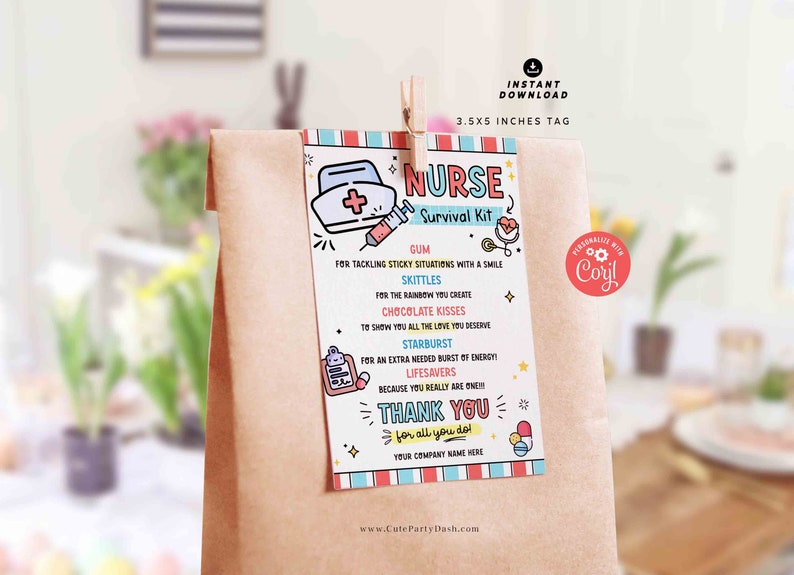 Editable Nurse Survival Kit Gift Tag: Appreciation Thank You Card (Digital Download) image 3