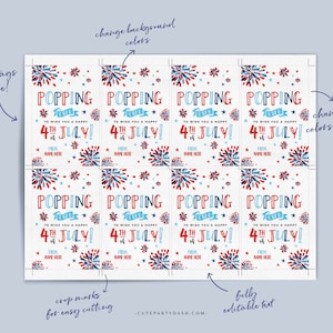 Happy 4th of July Popping by tag INSTANT DOWNLOAD Patriotic Real Estate Pop by tags Printable Fireworks Cookie Editable Gift Tag