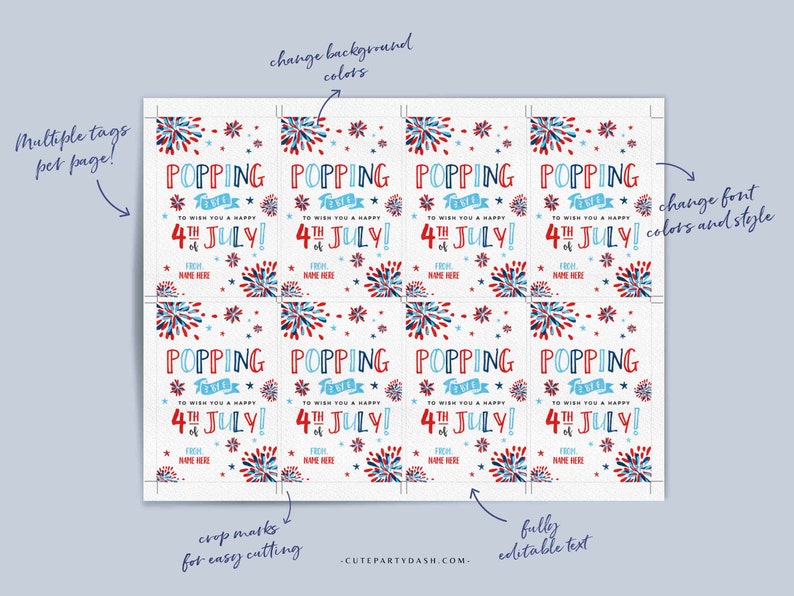 Happy 4th of July Popping by tag INSTANT DOWNLOAD Patriotic Real Estate Pop by tags Printable Fireworks Cookie Editable Gift Tag