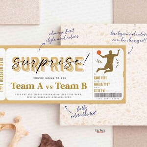 EDITABLE Basketball Game Ticket Template, Ticket Gift idea, Printable Surprise Basketball Match Gift Voucher Certificate INSTANT DOWNLOAD