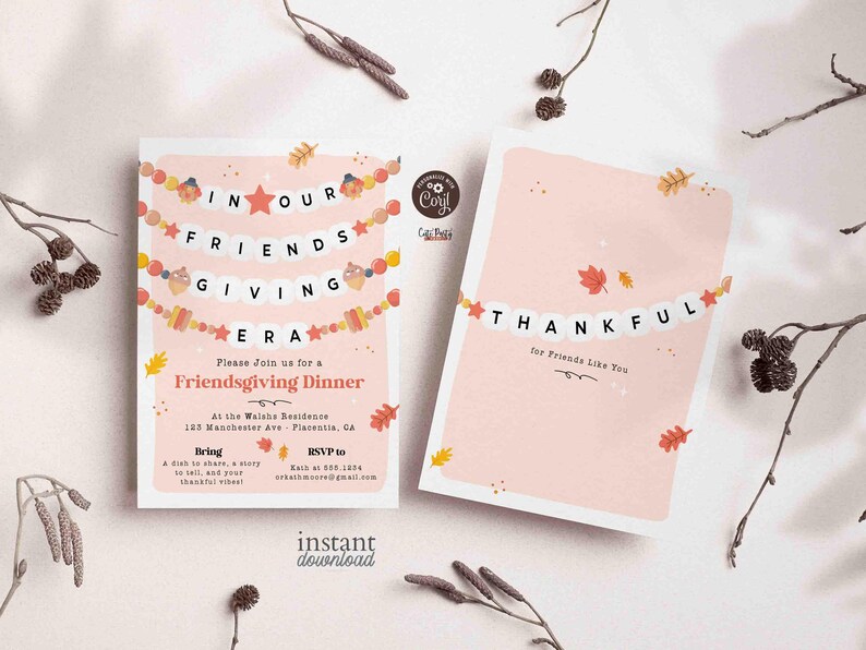 In Our Friendsgiving Era Friendsgiving Invitation – Trendy Friendship Bracelet Invite, Digital Printable, Modern Thanksgiving Invitation