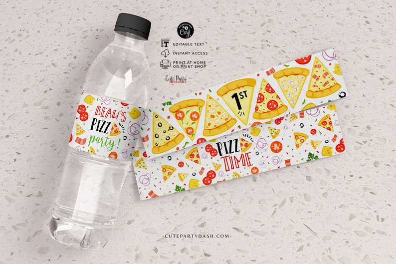 Pizza party printable water bottle label - instant download