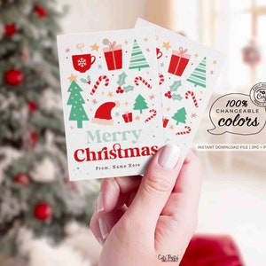 Editable Merry Christmas gift tags printable INSTANT DOWNLOAD Editable Retro Happy Holidays gift Tag Minimal Merry Christmas gift for