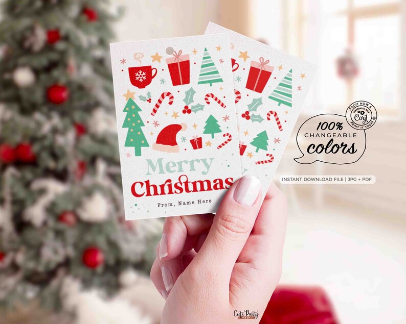 Editable Merry Christmas gift tags printable INSTANT DOWNLOAD Editable Retro Happy Holidays gift Tag Minimal Merry Christmas gift for
