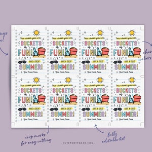 Buckets of fun Gift Tags Editable Have a Great Summer tag End of School Year Tags Template Printable Summer gift Last day