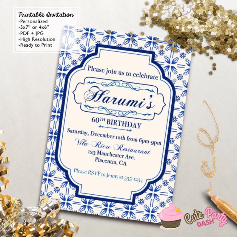 Spanish Tiles Birthday Party Invitations Diy 60th Birthday Etsy