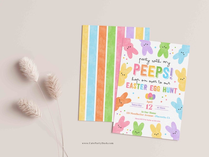 INSTANT DOWNLOAD Easter Egg Hunt Invitation, Editable Party With My Peeps Printable Invite, Spring Easter Peeps Egg Hunt Party, Bunny 379