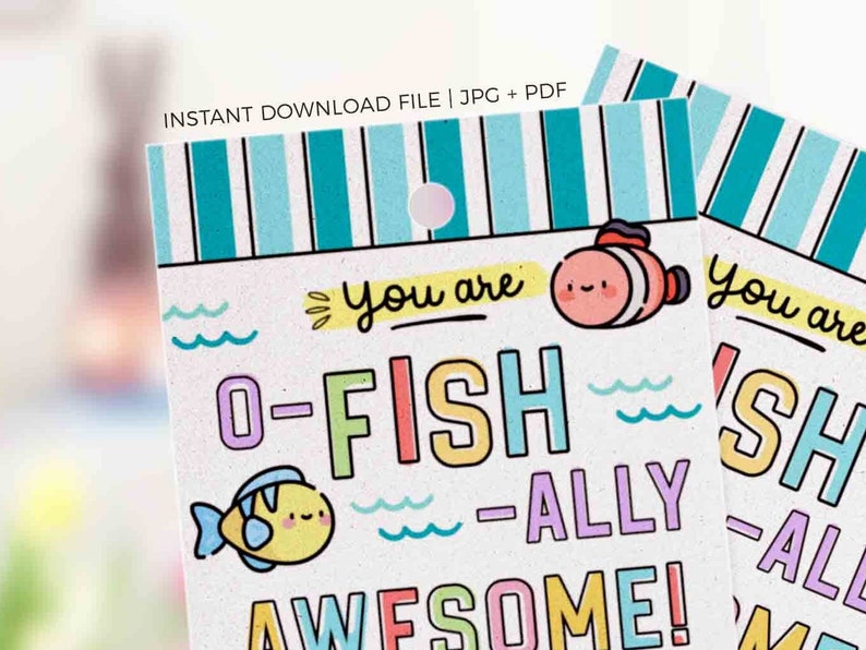 Editable O-fish-ally Awesome Good Luck Printable Treat Tag INSTANT DOWNLOAD Fish Candy Fish Cracker Team Competition good luck tag Sports