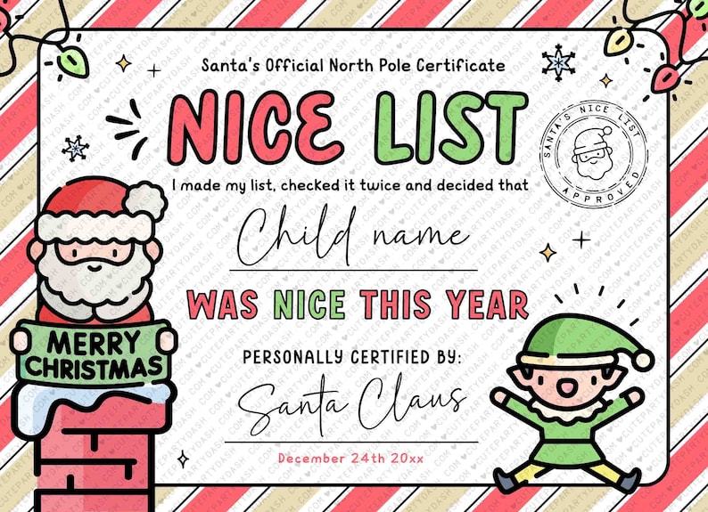 EDITABLE Official Letter from Santa Claus Nice List Certificate Bundle INSTANT DOWNLOAD Christmas eve box Printable Santa North Pole Mail