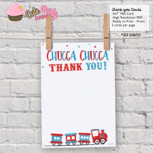 EDITABLE Chugga Chugga Choo choo Train Birthday Party Thank you card
