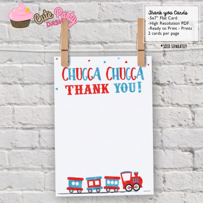 EDITABLE Chugga Chugga Choo choo Train Birthday Party Thank you card