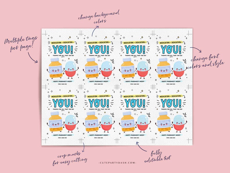 Pharmacy Week Appreciation Gift Tag INSTANT DOWNLOAD Printable RX Pharmacy Tech Thank You Gift Tag Editable Gift for Pharmacist appreciation