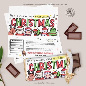 Christmas Gift Chocolate Bar Wrapper Template Printable INSTANT DOWNLOAD Happy Holidays Merry Christmas Gift for Friend teacher team FECH