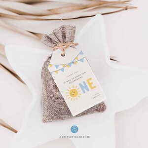 Little Sunshine Boy Birthday Party Favor tag, Editable Thank you tag, Boho Sun Printable Summer Sunshine decorations, INSTANT DOWNLOAD 446
