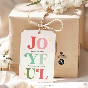 Joyful Christmas Gift Tag Printable INSTANT DOWNLOAD Happy Holidays Colorful Wine Bottle Label Sticker Modern Christmas Festive Favor Tag