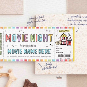 Surprise Movie Ticket Template, Gift Certificate Voucher, Birthday Movie Night Printable Theatre Cinema Premier Coupon #175 INSTANT DOWNLOAD