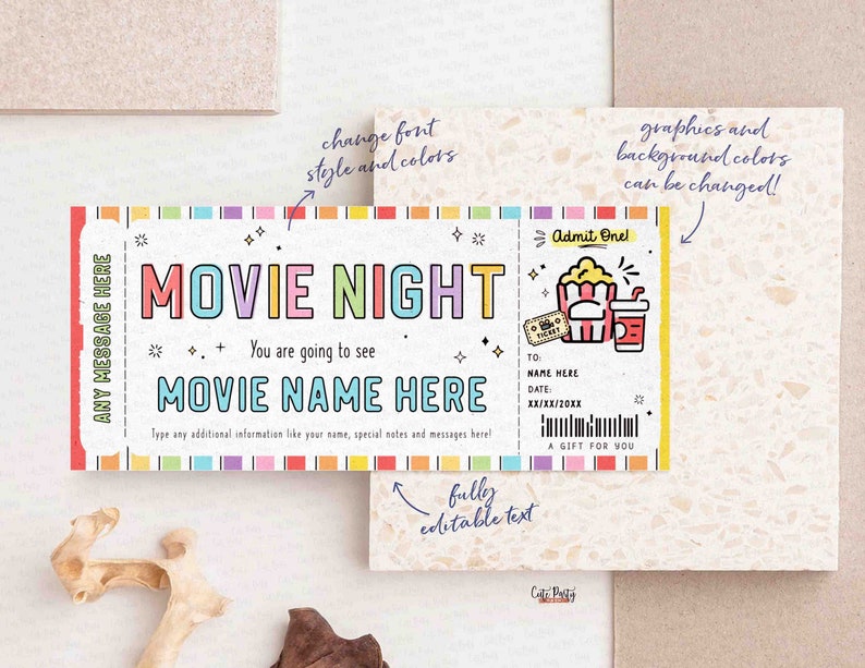 Surprise Movie Ticket Template, Gift Certificate Voucher, Birthday Movie Night Printable Theatre Cinema Premier Coupon #175 INSTANT DOWNLOAD