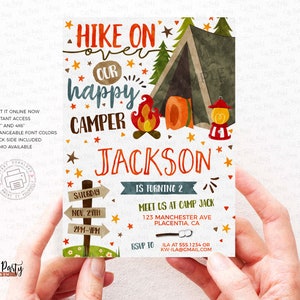 Editable Camping Birthday Party invitation, Camp out printable invite, Camping birthday decor, birthday invitations instant download 479 image 3