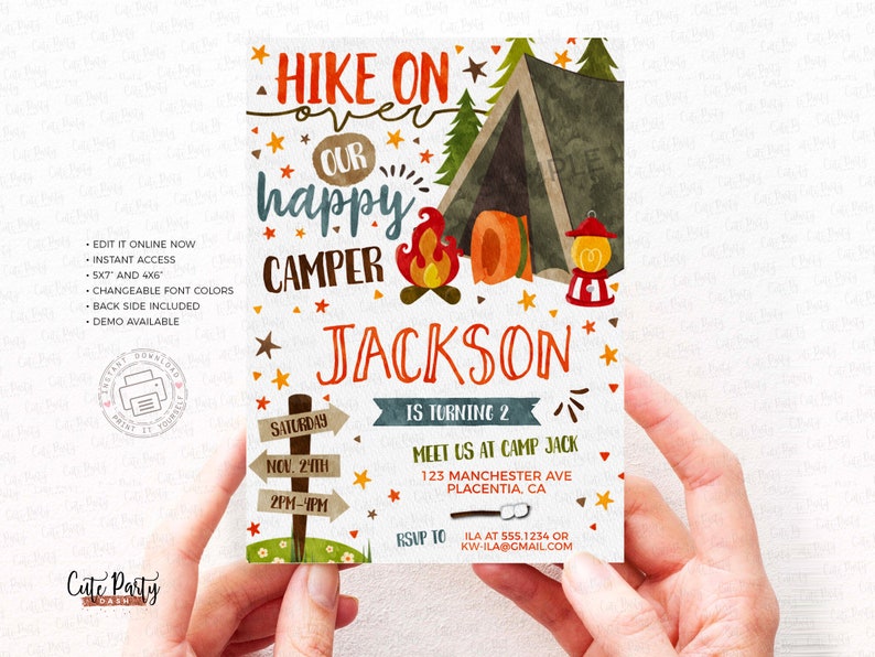 Editable Camping Birthday Party invitation, Camp out printable invite, Camping birthday decor, birthday invitations instant download 479 image 3