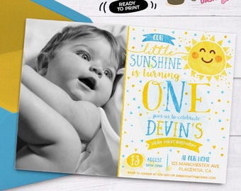 You are my Sunshine Birthday Photo invitation DIY Summer printable invite Sunshine first Birthday Invitation Boys Sunshine invitation