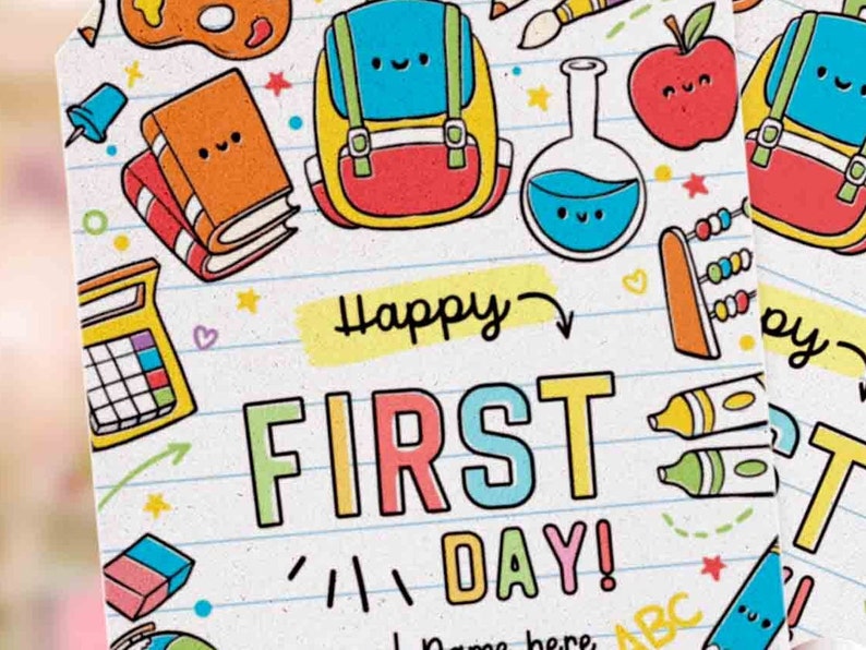 EDITABLE Happy First Day of School Gift Tag Printable Welcome Back To School treat Tag Rainbow Teacher 1st day of school INSTANT DOWNLOAD
