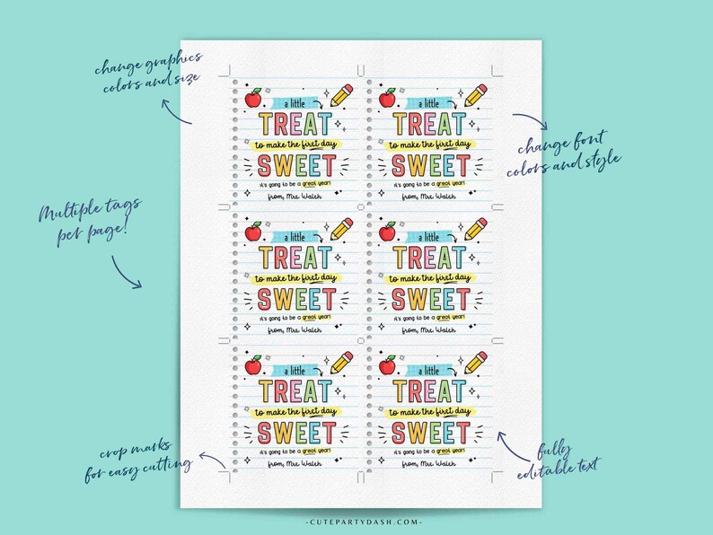 Welcome Back To School Gift Tag EDITABLE First Day of School gift from Teacher Little Treat Cookies Gift Label Sticker INSTANT DOWNLOAD