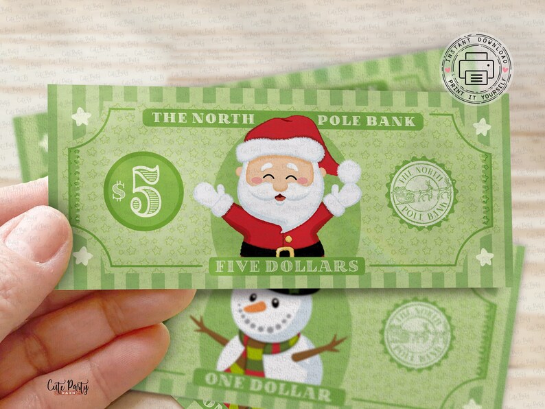 Christmas Holiday Bucks for Kids Printable North Pole Santa Etsy
