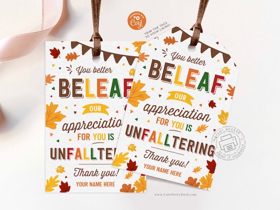 Fall Appreciation Gift Tags: Editable Thanksgiving Favor (Digital Download)