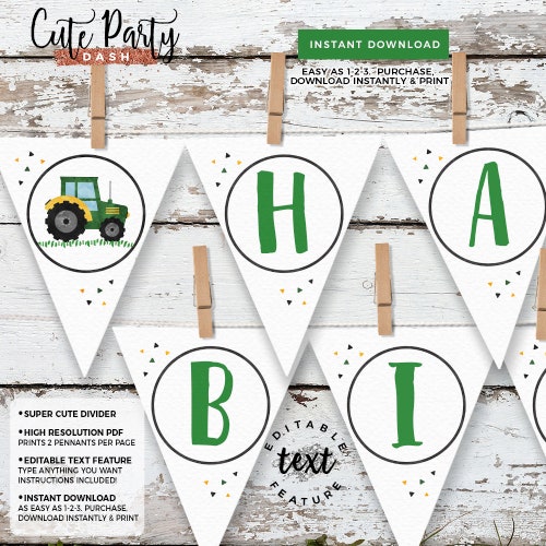 INSTANT DOWNLOAD EDITABLE Tractor Birthday Pennant Banner - Etsy