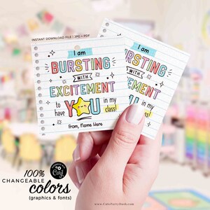 Bursting With Excitement Back to School Candy Tag Editable Printable Teacher Kids Starburst First day of school gift tag INSTANT DOWNLOAD