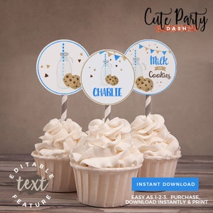 INSTANT DOWNLOAD, EDITABLE Milk and Cookies Food card, Milk & Cookies Birthday buffet label place card Boys Milk and cookies party, 202 image 6