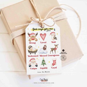 God Says You Are Religious Christmas Gift Tag Printable INSTANT DOWNLOAD Christian Affirmations Happy Holidays Sunday School Gift Tags Kids