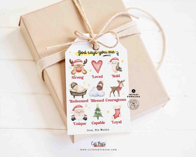 God Says You Are Religious Christmas Gift Tag Printable INSTANT DOWNLOAD Christian Affirmations Happy Holidays Sunday School Gift Tags Kids