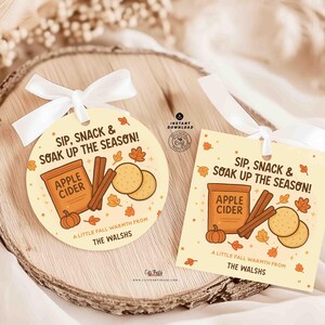 Fall Apple Cider Gift Tags Printable: Editable Treat Bag sticker (Digital Download) image 2
