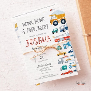 Transportation Birthday Invitation: Truck Car Party (Editable Printable)