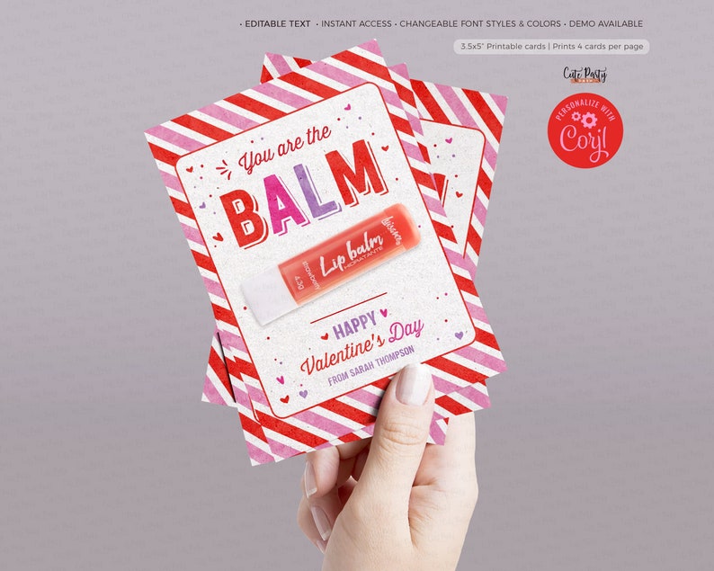 You're The Balm Valentine Gift Tag: Lip Balm Card (Instant Download) image 1