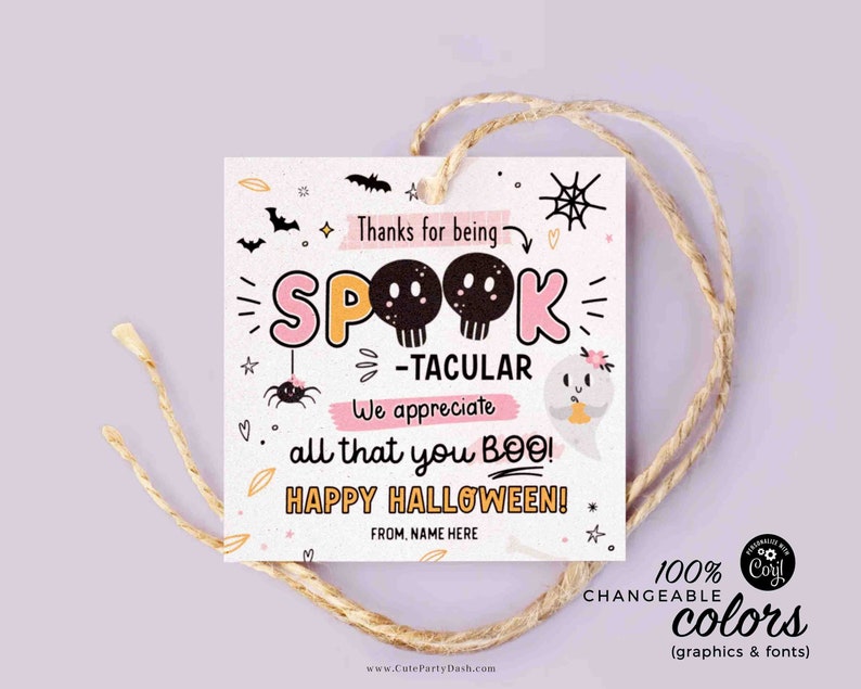Halloween Appreciation Printable Gift Tags Thanks All You Boo INSTANT DOWNLOAD Editable Pink Spook-Tacular Employee Volunteer Team Teacher