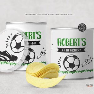 EDITABLE Soccer Birthday Party favor potato chips label