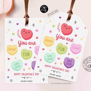 Candy Hearts Valentine's Day Tag Printable, Kids Classroom Exchange, Editable Teacher  Valentine Tag