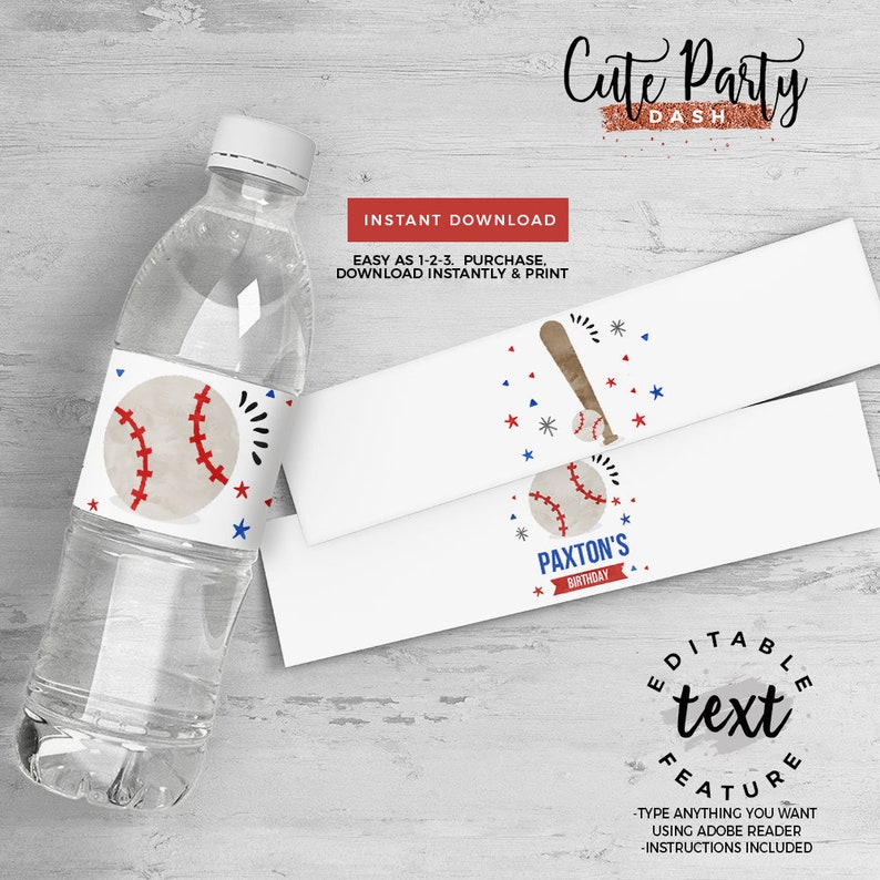 Baseball Birthday Party water label