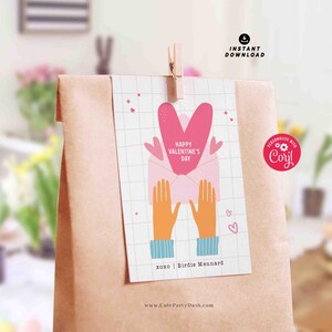 Happy Valentine's Day Classroom Valentine Kids Tag Printable INSTANT DOWNLOAD Teacher Valentines Gift Co worker Team  EDITABLE gift tag