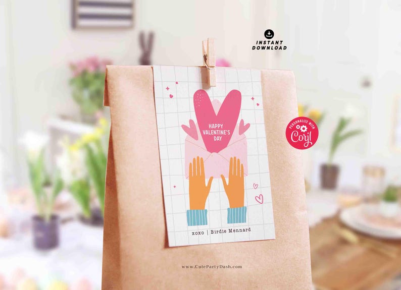 Happy Valentine's Day Classroom Valentine Kids Tag Printable INSTANT DOWNLOAD Teacher Valentines Gift Co worker Team  EDITABLE gift tag