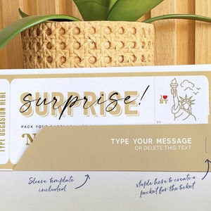 Surprise New York Trip Ticket Template: Editable Travel Gift (instant