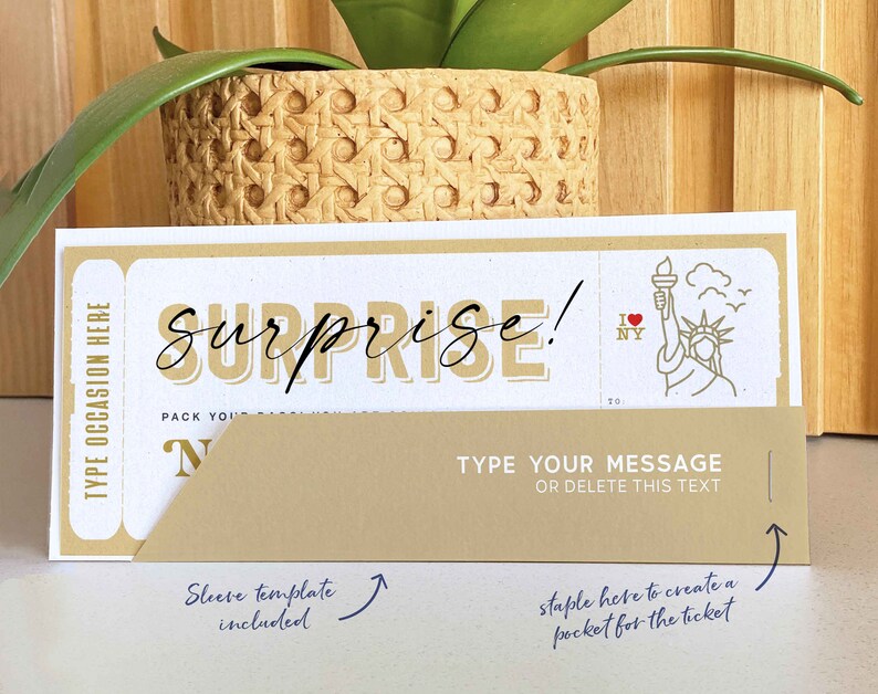 Surprise New York trip ticket Template, Editable Travel gift ticket, Surprise NYC Vacation Boarding Pass Ticket Trip INSTANT DOWNLOAD