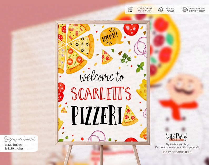 Pizza party printable welcome sign - instant download