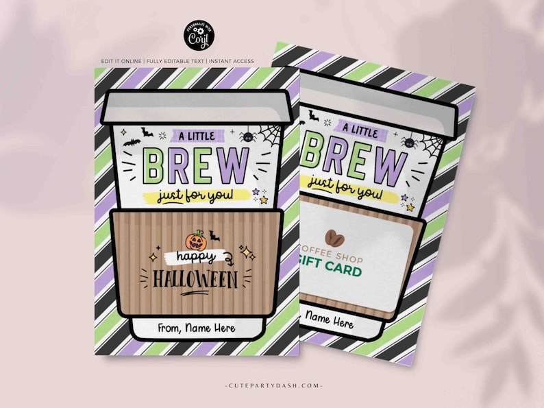 Halloween Coffee Gift Card Holder Template: Editable Brew Design (Instant Download) image 1