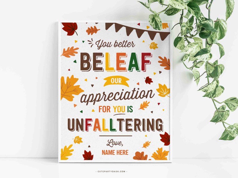 Fall Appreciation Sign Printable Thanksgiving Decor INSTANT DOWNLOAD EDITABLE Fall Thank you Staff Teacher Team Poster Display Frame