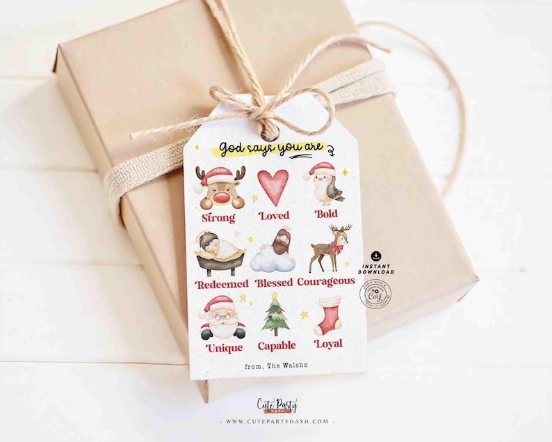 God Says You Are Religious Christmas Gift Tag Printable INSTANT DOWNLOAD Christian Affirmations Happy Holidays Sunday School Gift Tags Kids