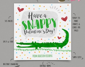Editable Alligator Valentine's Day Card for Kids (Instant Download)